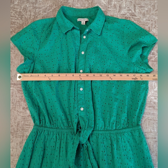 J. Crew Mercantile Medium M Green Eyelet Lace Collared Tie Front Button Up Dress - Picture 7 of 10